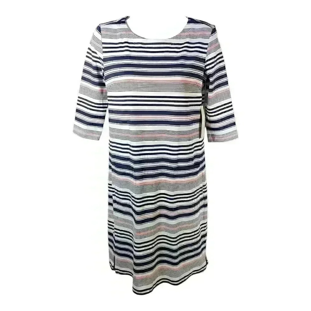 Persifor Tuckernuck Shift Multicolor XS Elbow Sleeve Striped knee-Length Pockets